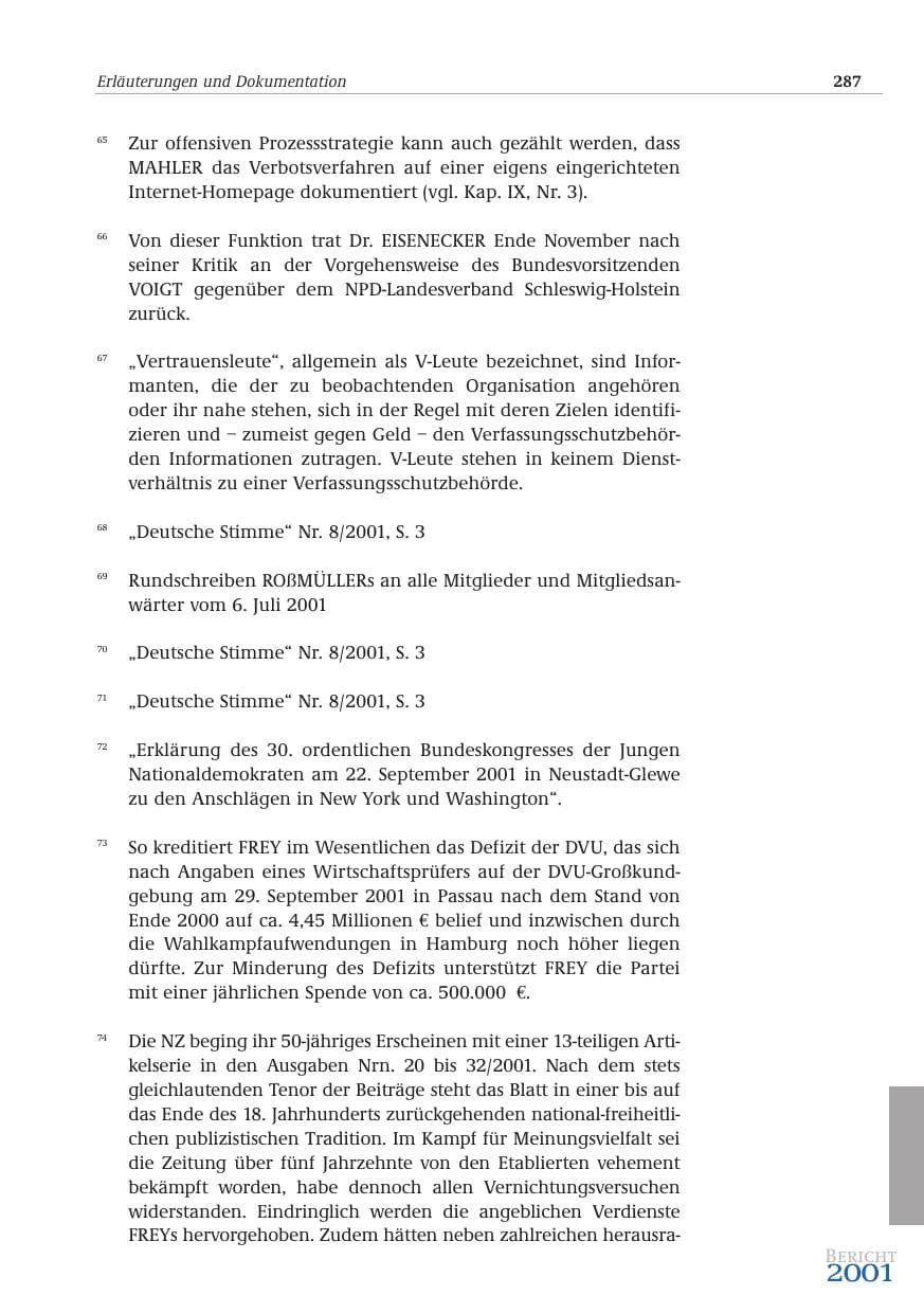 Seite 288 des Verfassungsschutzbericht 2001 Bund