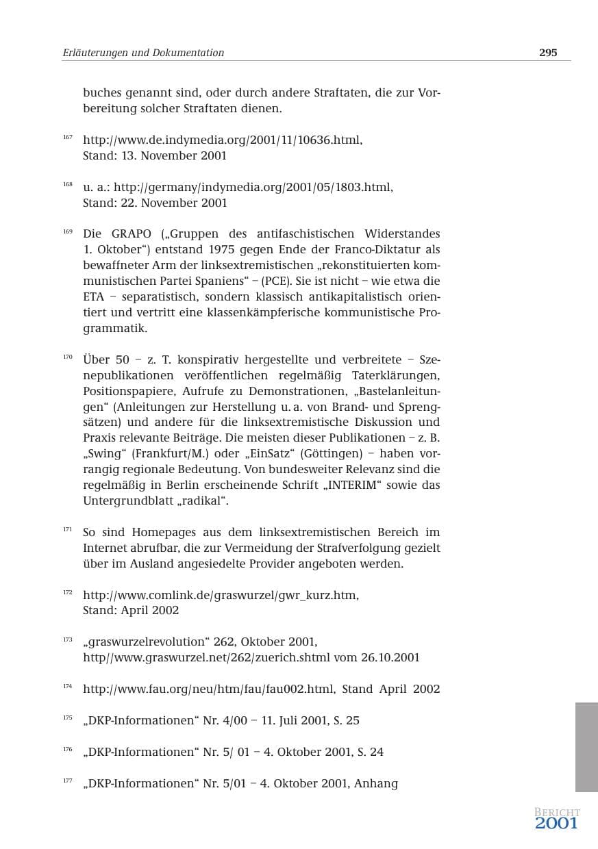 Seite 296 des Verfassungsschutzbericht 2001 Bund