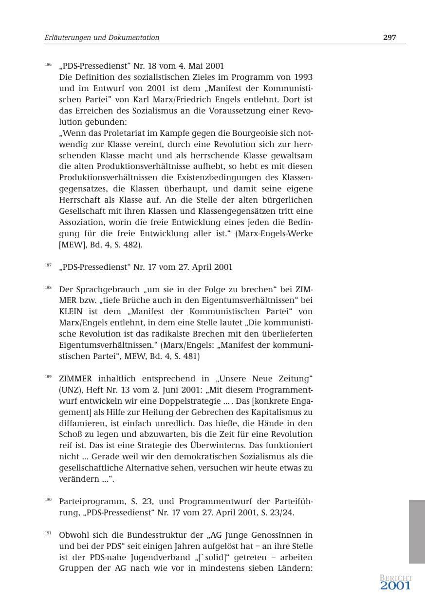Seite 298 des Verfassungsschutzbericht 2001 Bund