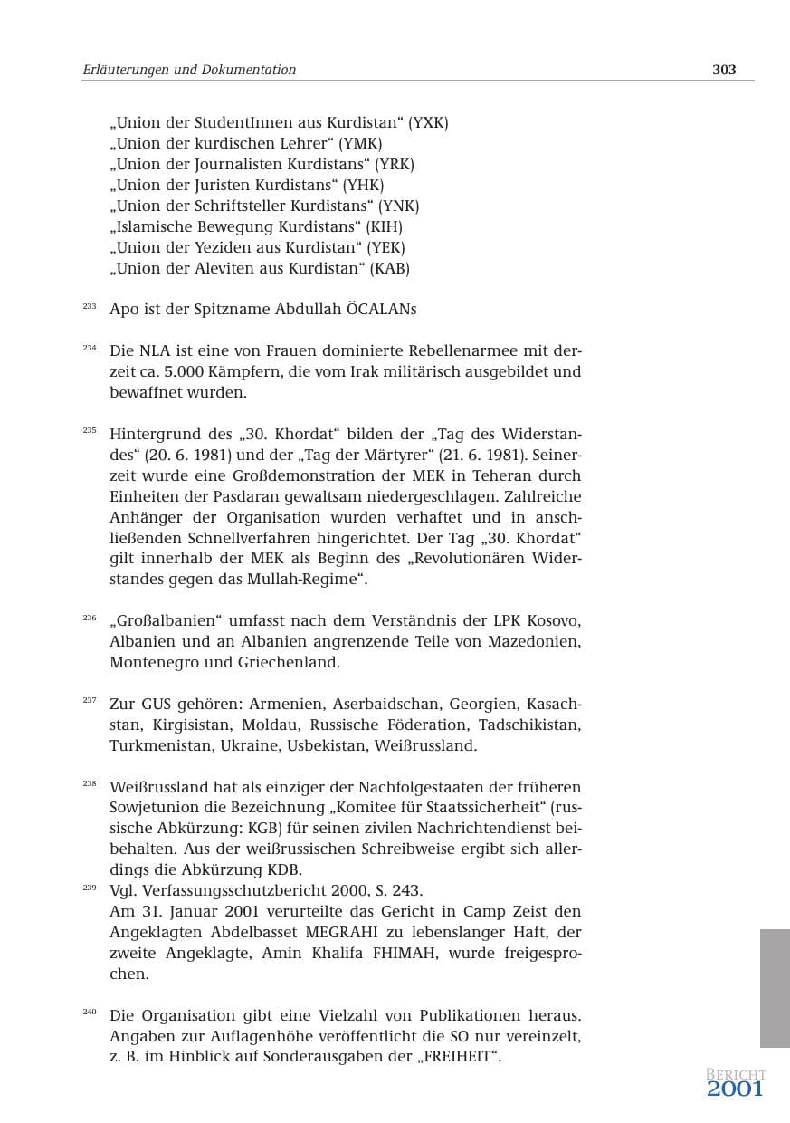 Seite 304 des Verfassungsschutzbericht 2001 Bund