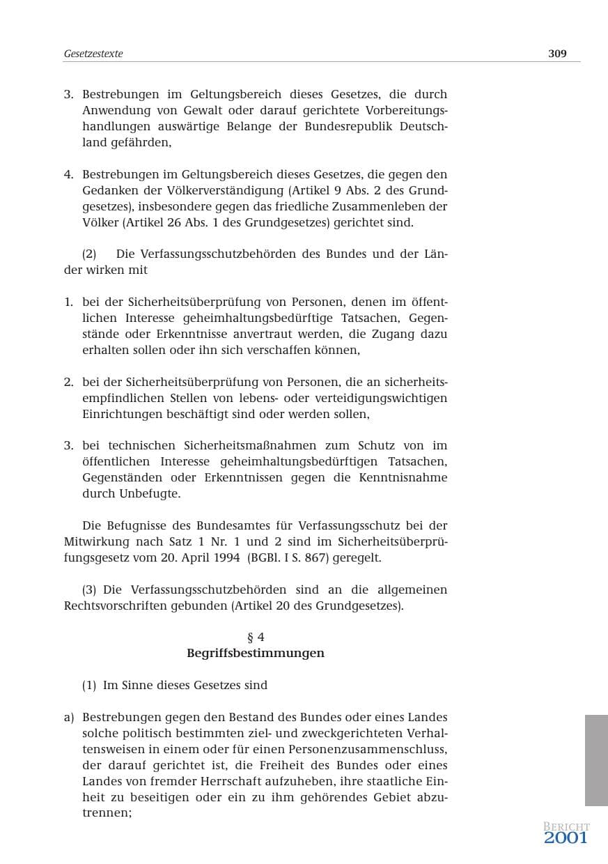 Seite 310 des Verfassungsschutzbericht 2001 Bund