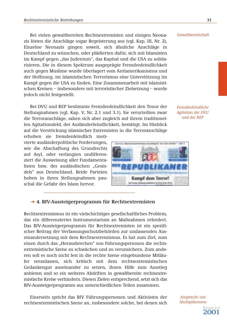 Seite 32 des Verfassungsschutzbericht 2001 Bund