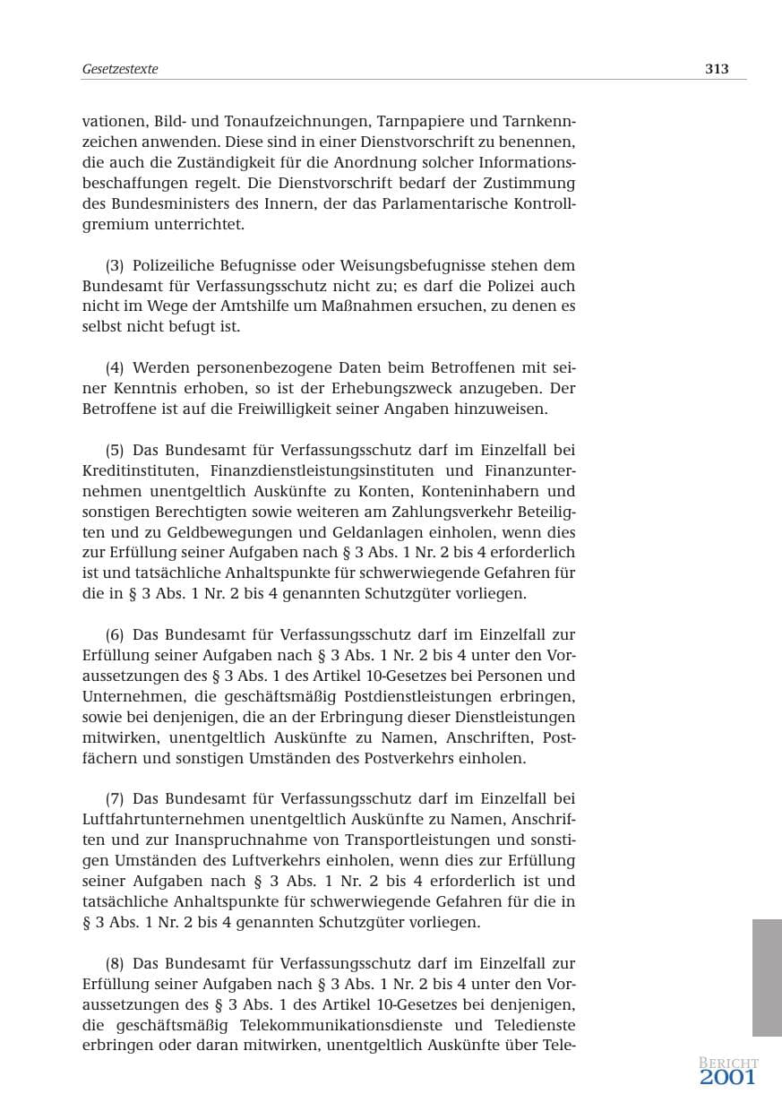Seite 314 des Verfassungsschutzbericht 2001 Bund