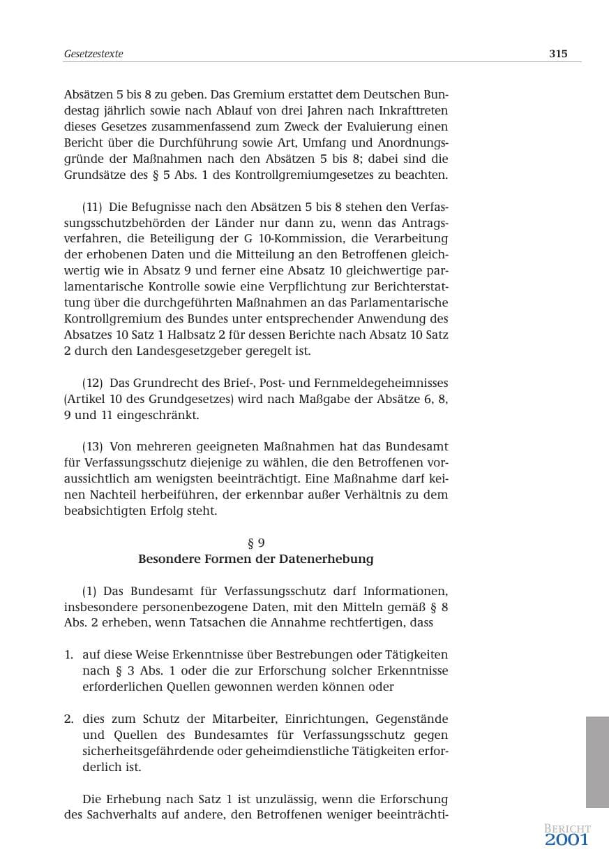 Seite 316 des Verfassungsschutzbericht 2001 Bund