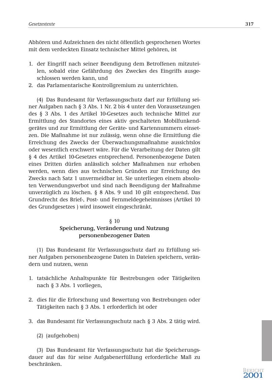 Seite 318 des Verfassungsschutzbericht 2001 Bund