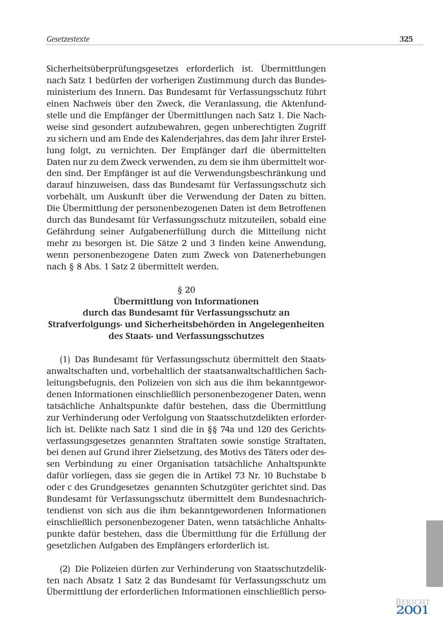 Seite 326 des Verfassungsschutzbericht 2001 Bund