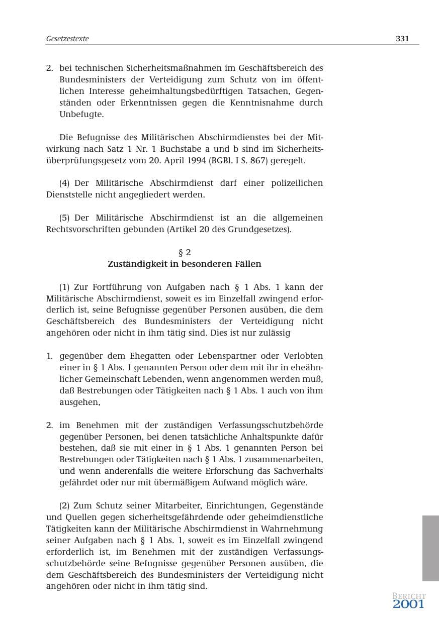 Seite 332 des Verfassungsschutzbericht 2001 Bund