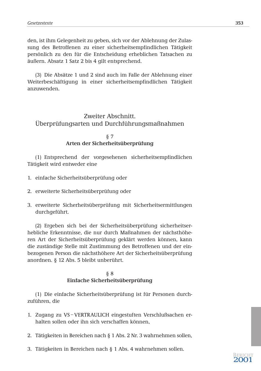 Seite 354 des Verfassungsschutzbericht 2001 Bund