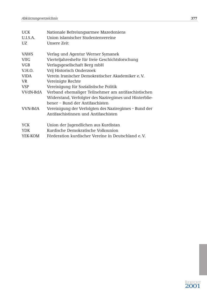 Seite 378 des Verfassungsschutzbericht 2001 Bund