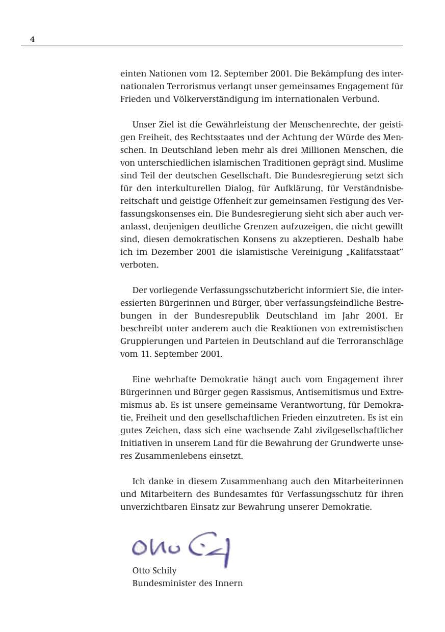 Seite 5 des Verfassungsschutzbericht 2001 Bund
