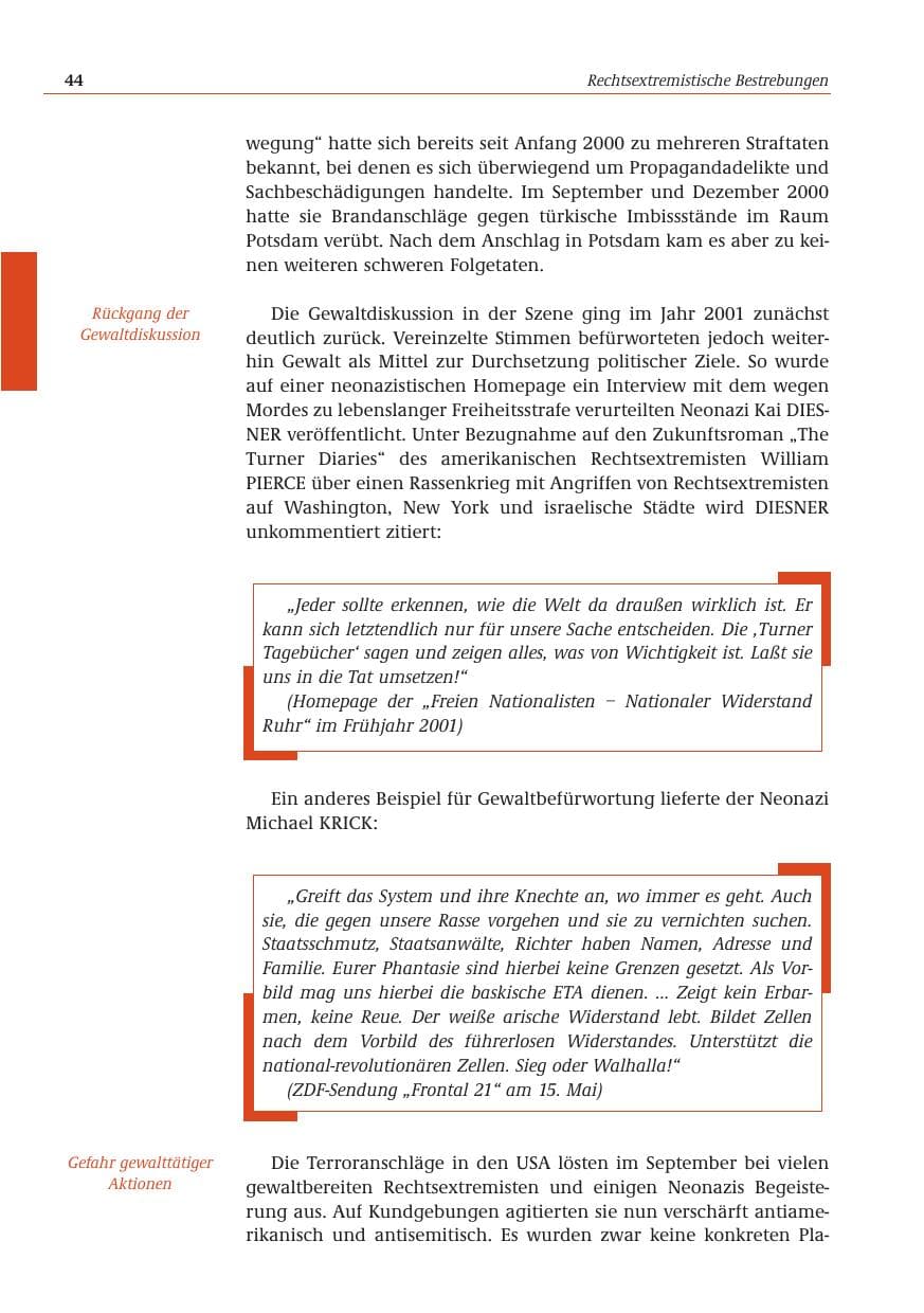 Seite 45 des Verfassungsschutzbericht 2001 Bund