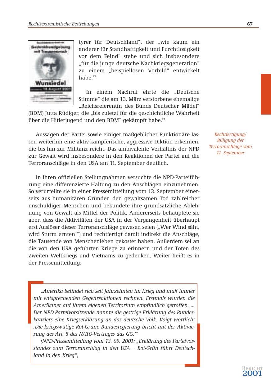 Seite 68 des Verfassungsschutzbericht 2001 Bund