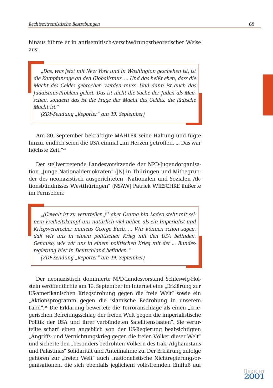 Seite 70 des Verfassungsschutzbericht 2001 Bund