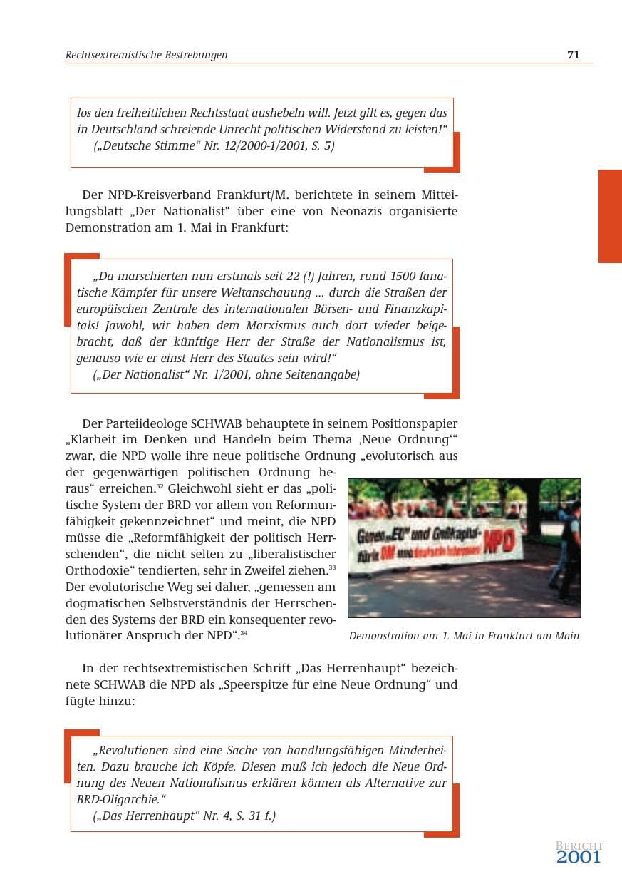 Seite 72 des Verfassungsschutzbericht 2001 Bund