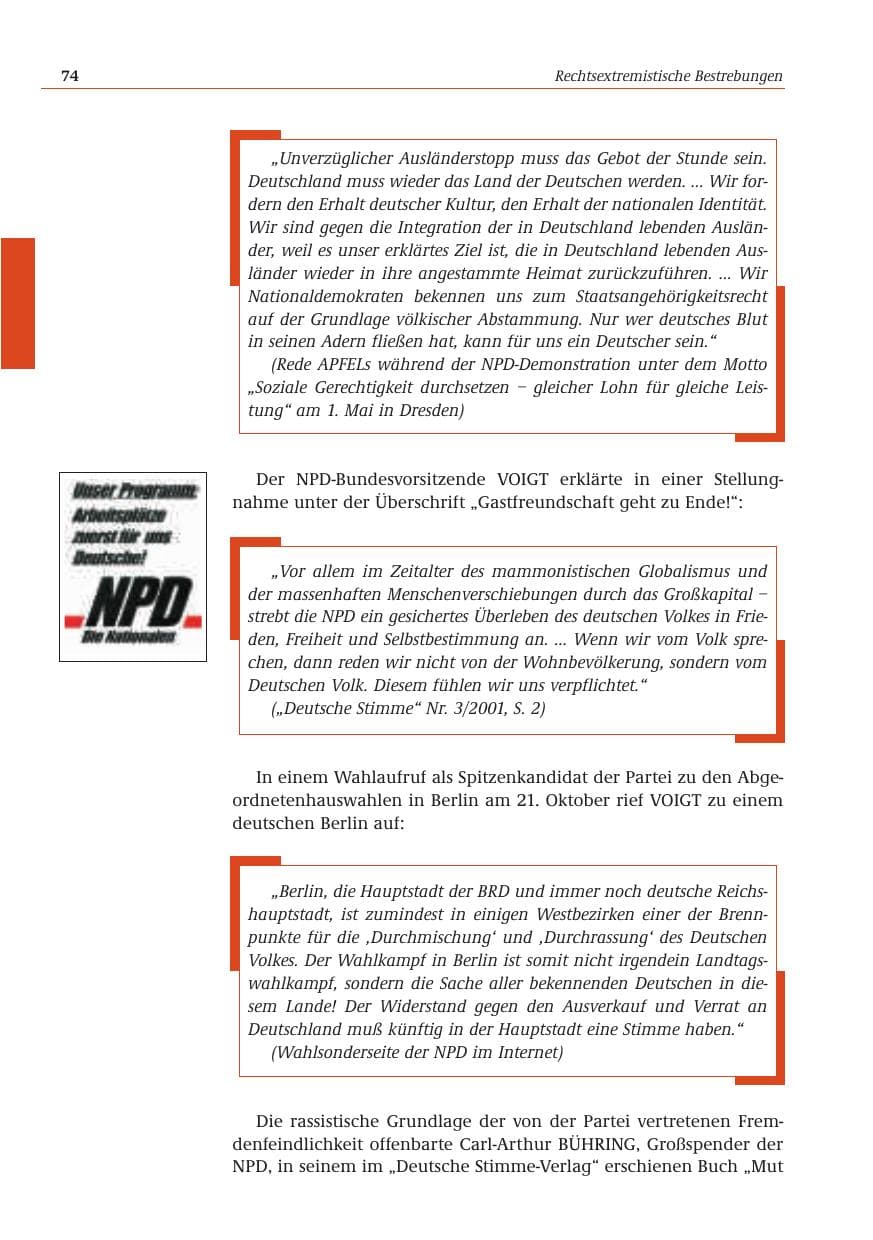Seite 75 des Verfassungsschutzbericht 2001 Bund