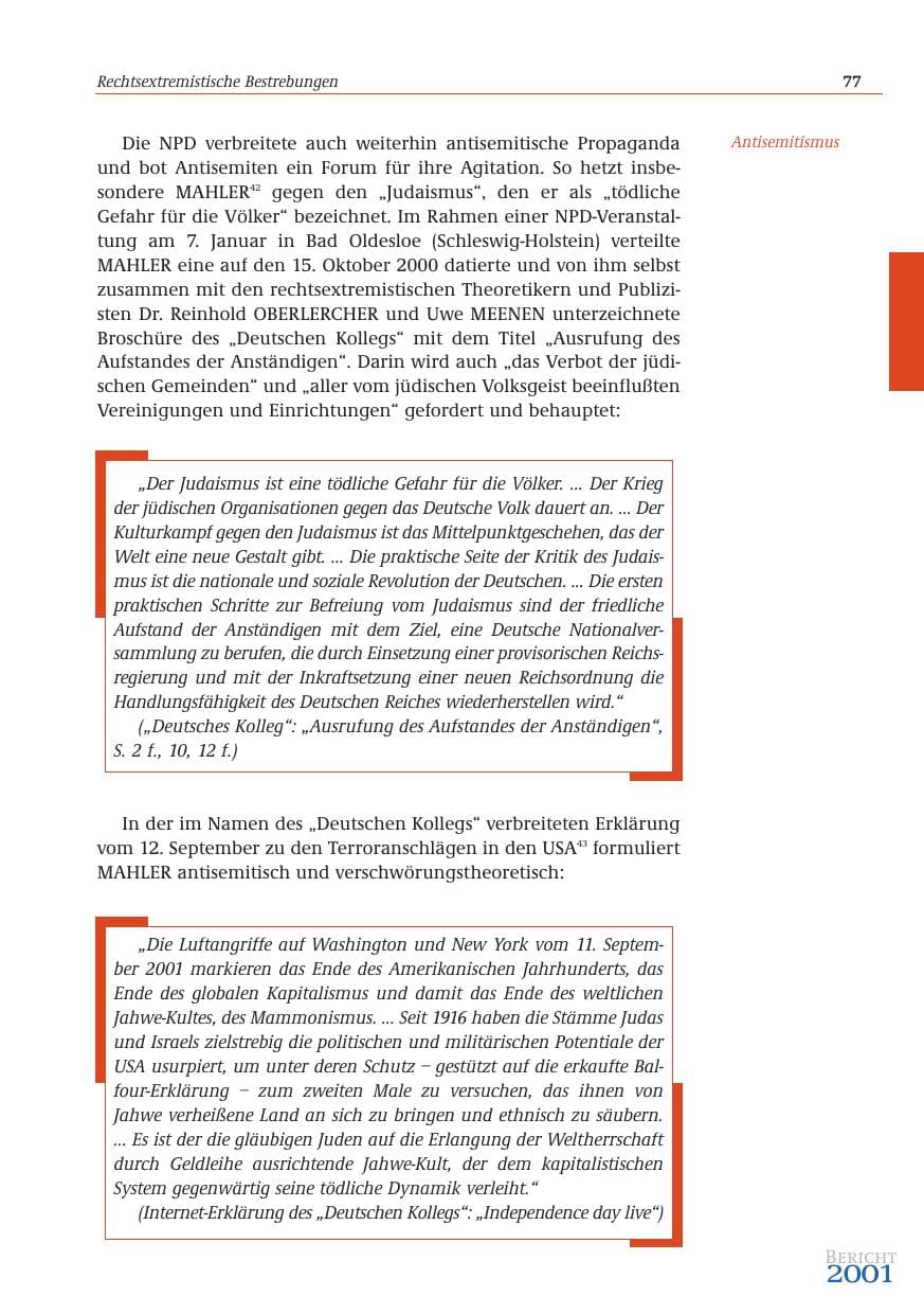 Seite 78 des Verfassungsschutzbericht 2001 Bund