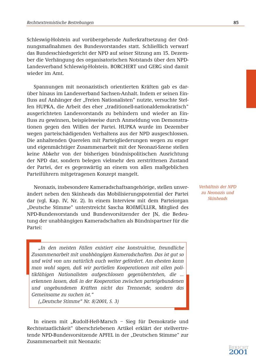 Seite 86 des Verfassungsschutzbericht 2001 Bund