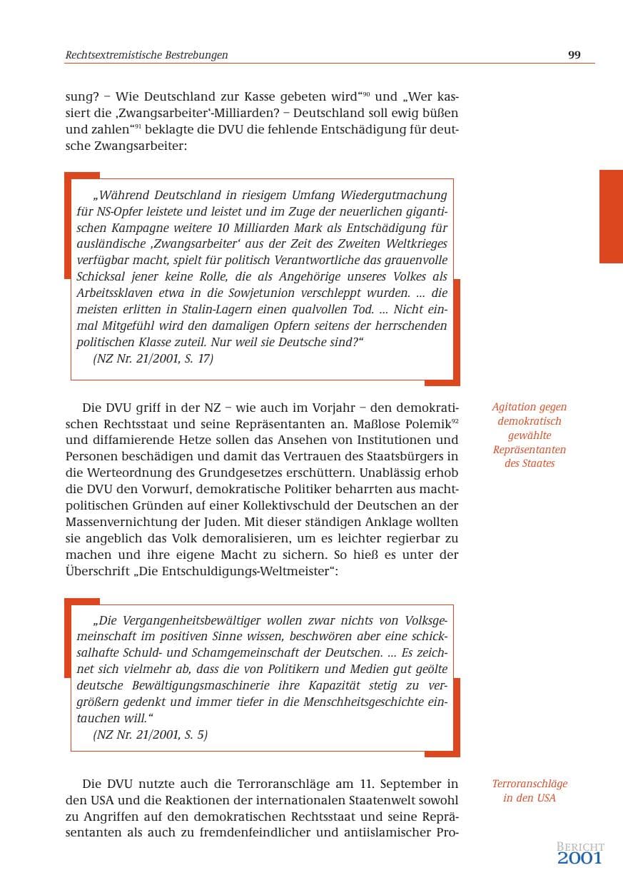Seite 100 des Verfassungsschutzbericht 2001 Bund