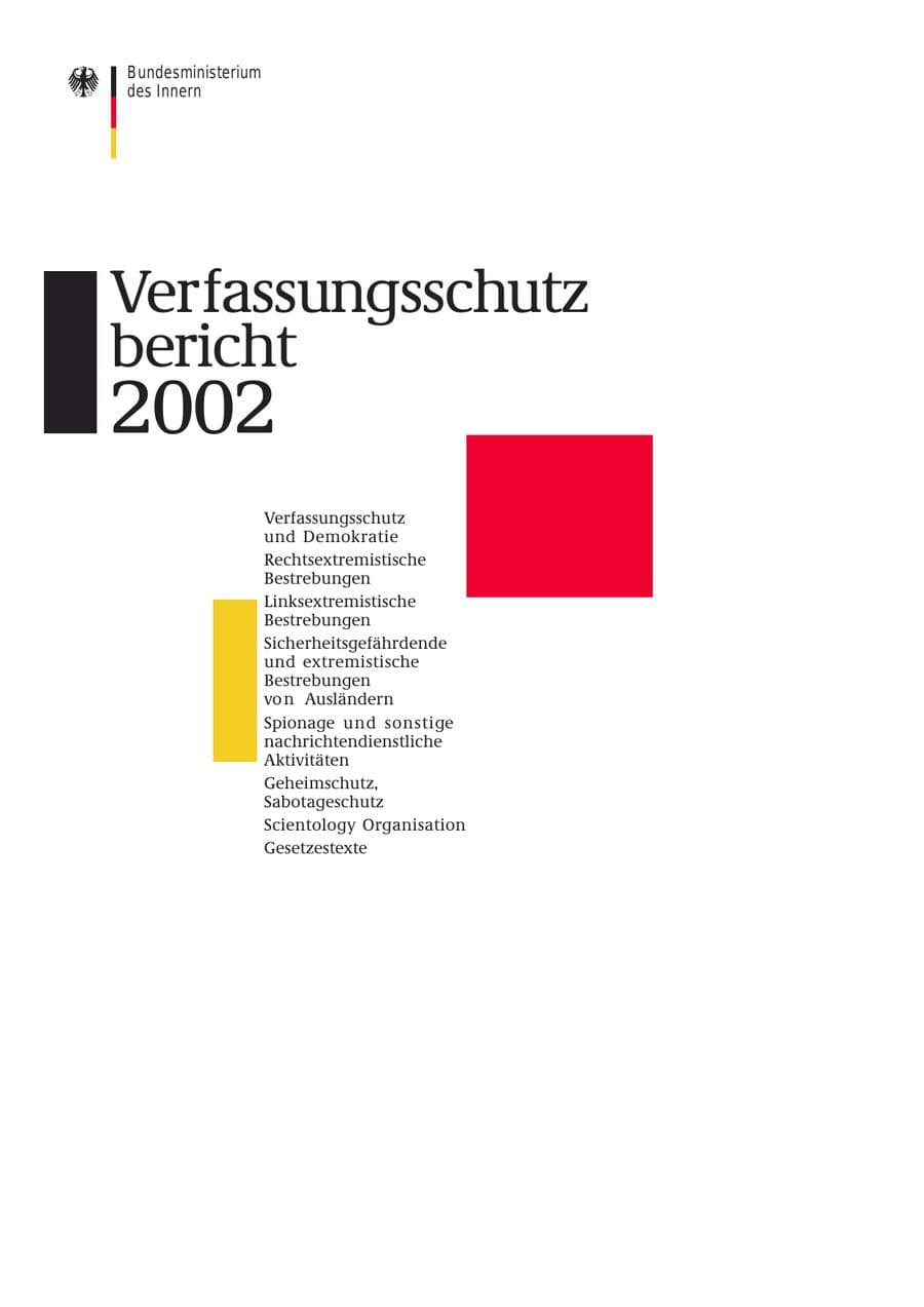 Seite 1 des Verfassungsschutzbericht 2002 Bund