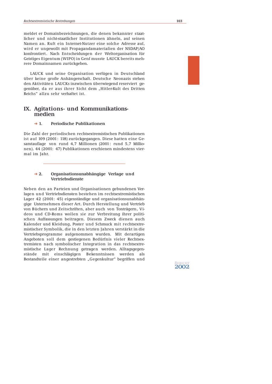 Seite 104 des Verfassungsschutzbericht 2002 Bund