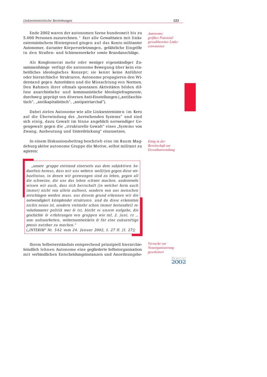 Seite 124 des Verfassungsschutzbericht 2002 Bund