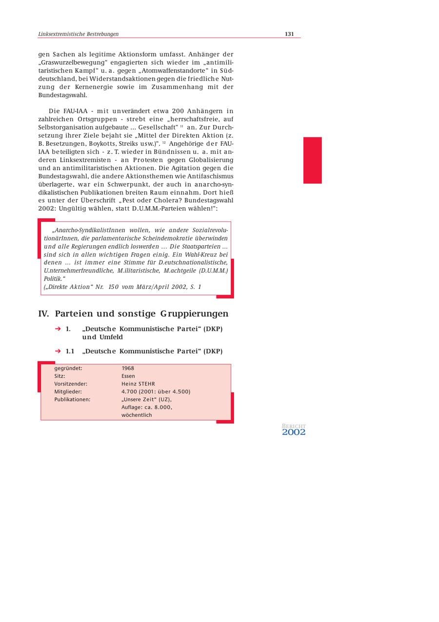 Seite 132 des Verfassungsschutzbericht 2002 Bund