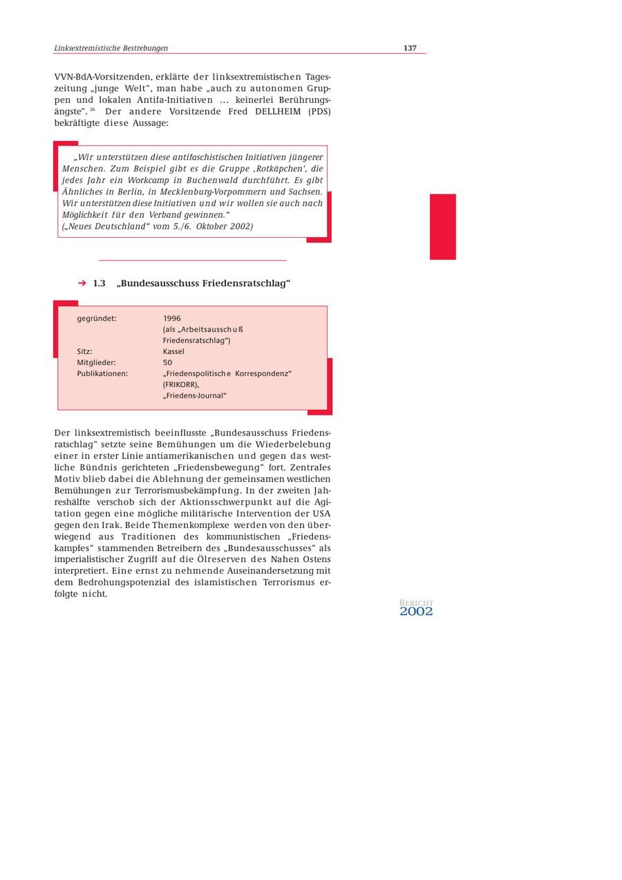 Seite 138 des Verfassungsschutzbericht 2002 Bund