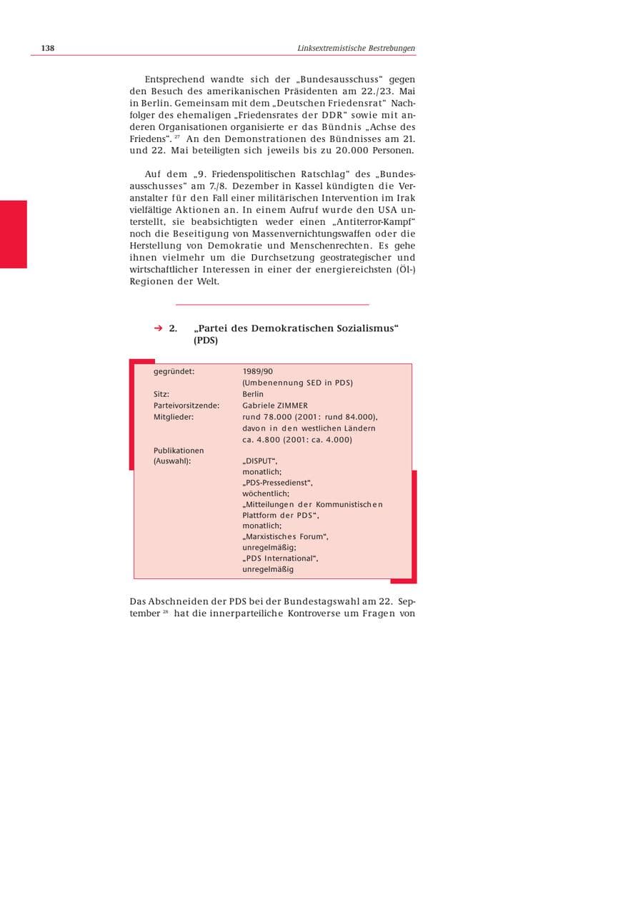 Seite 139 des Verfassungsschutzbericht 2002 Bund