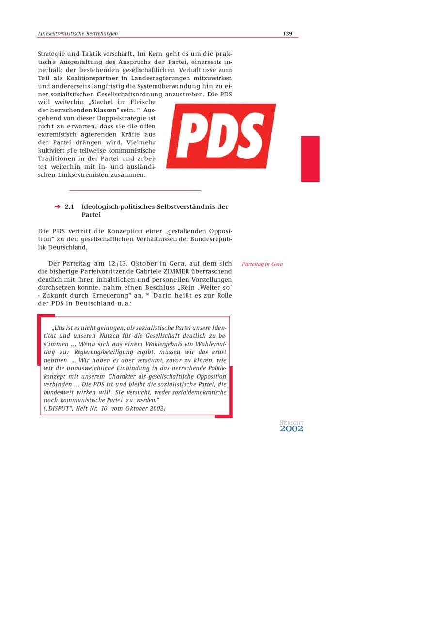 Seite 140 des Verfassungsschutzbericht 2002 Bund