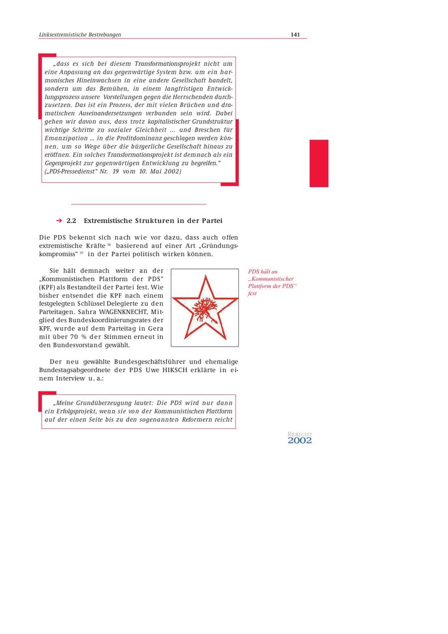 Seite 142 des Verfassungsschutzbericht 2002 Bund