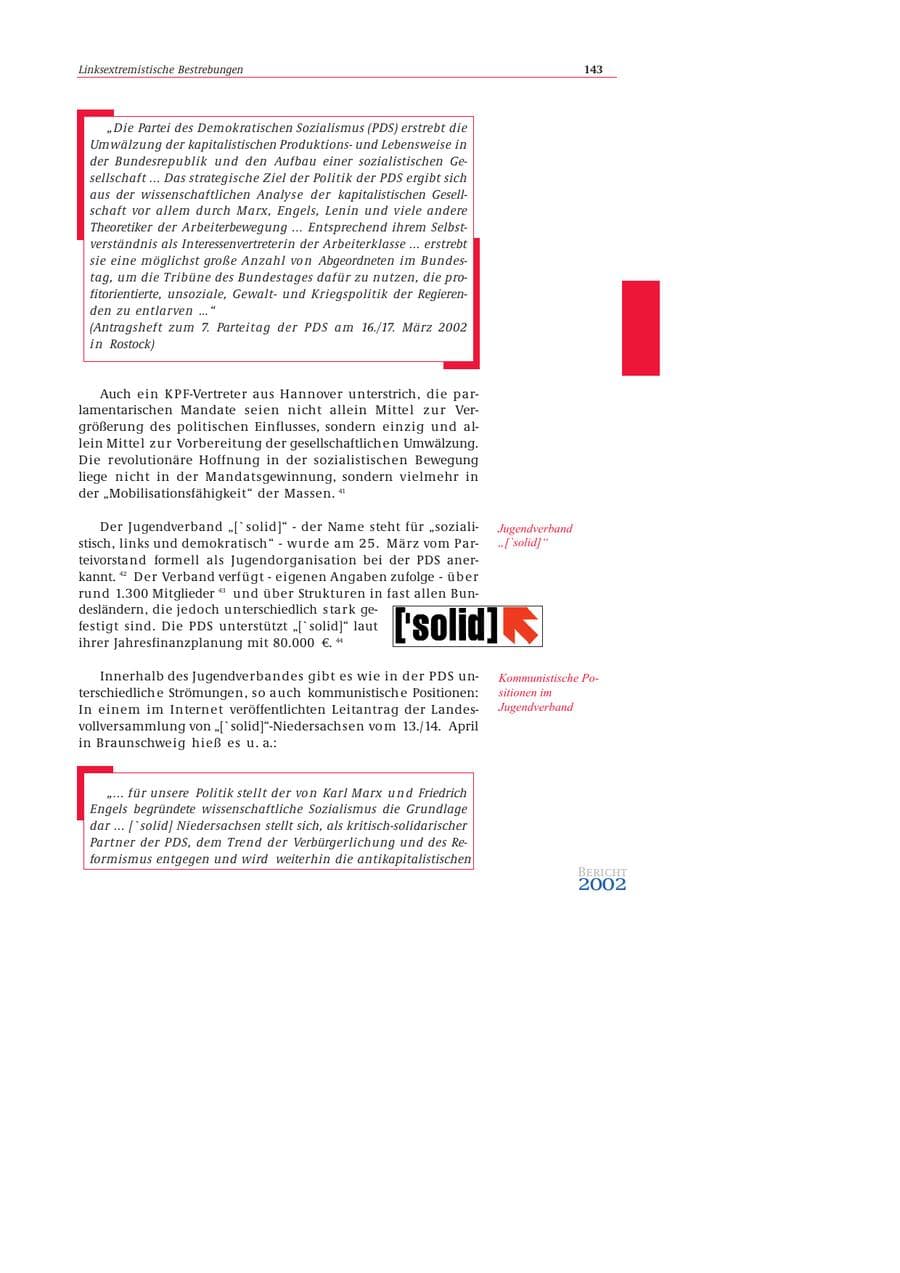 Seite 144 des Verfassungsschutzbericht 2002 Bund