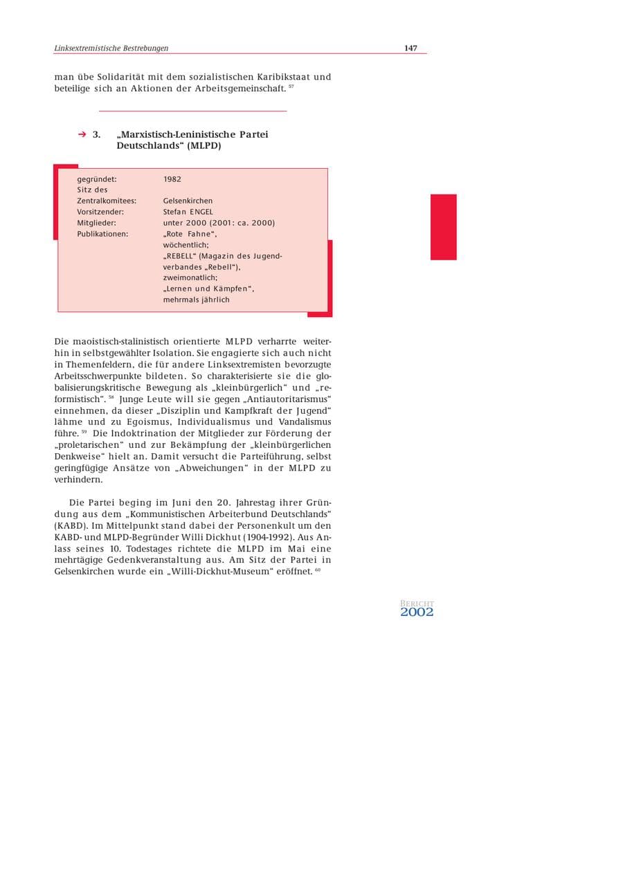 Seite 148 des Verfassungsschutzbericht 2002 Bund