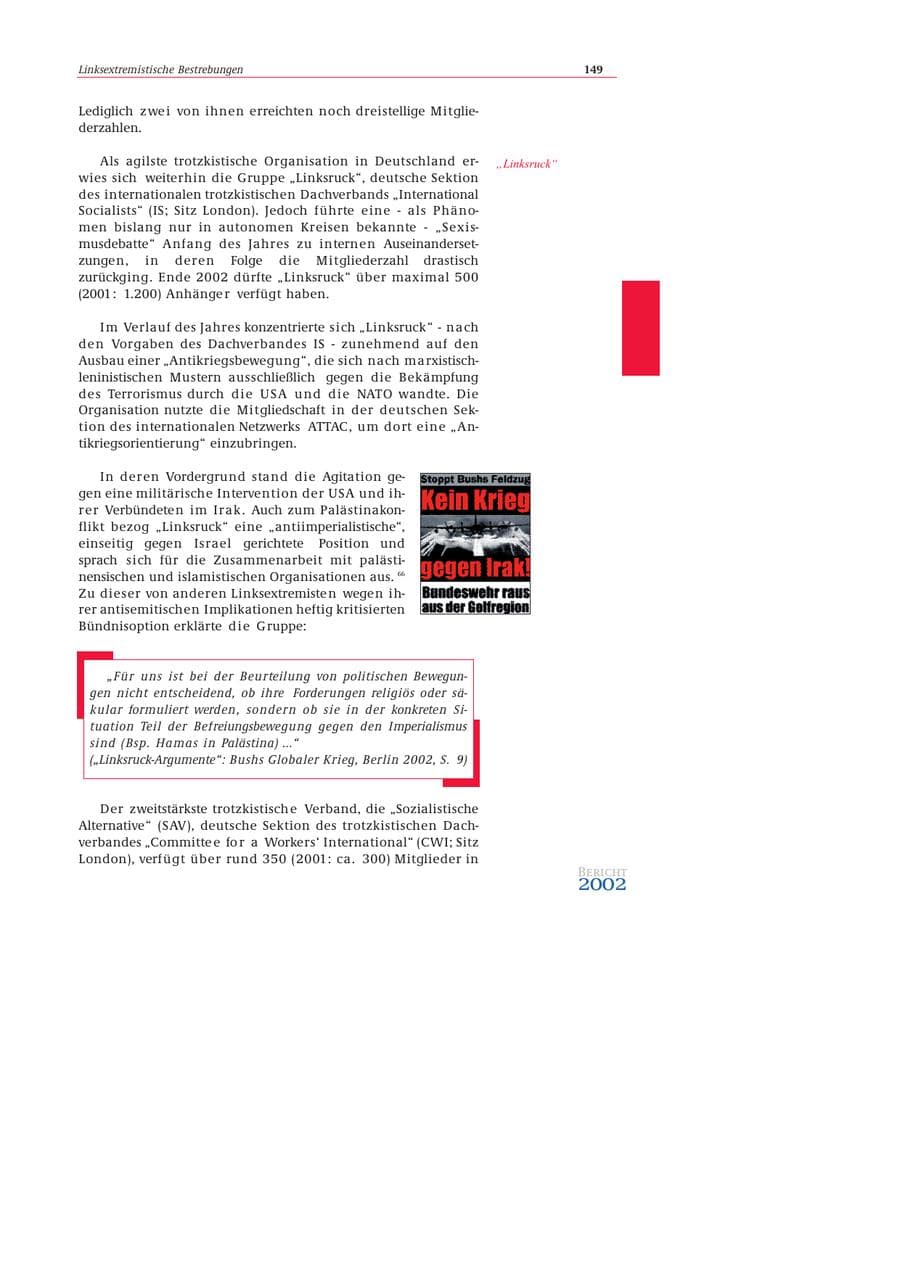 Seite 150 des Verfassungsschutzbericht 2002 Bund