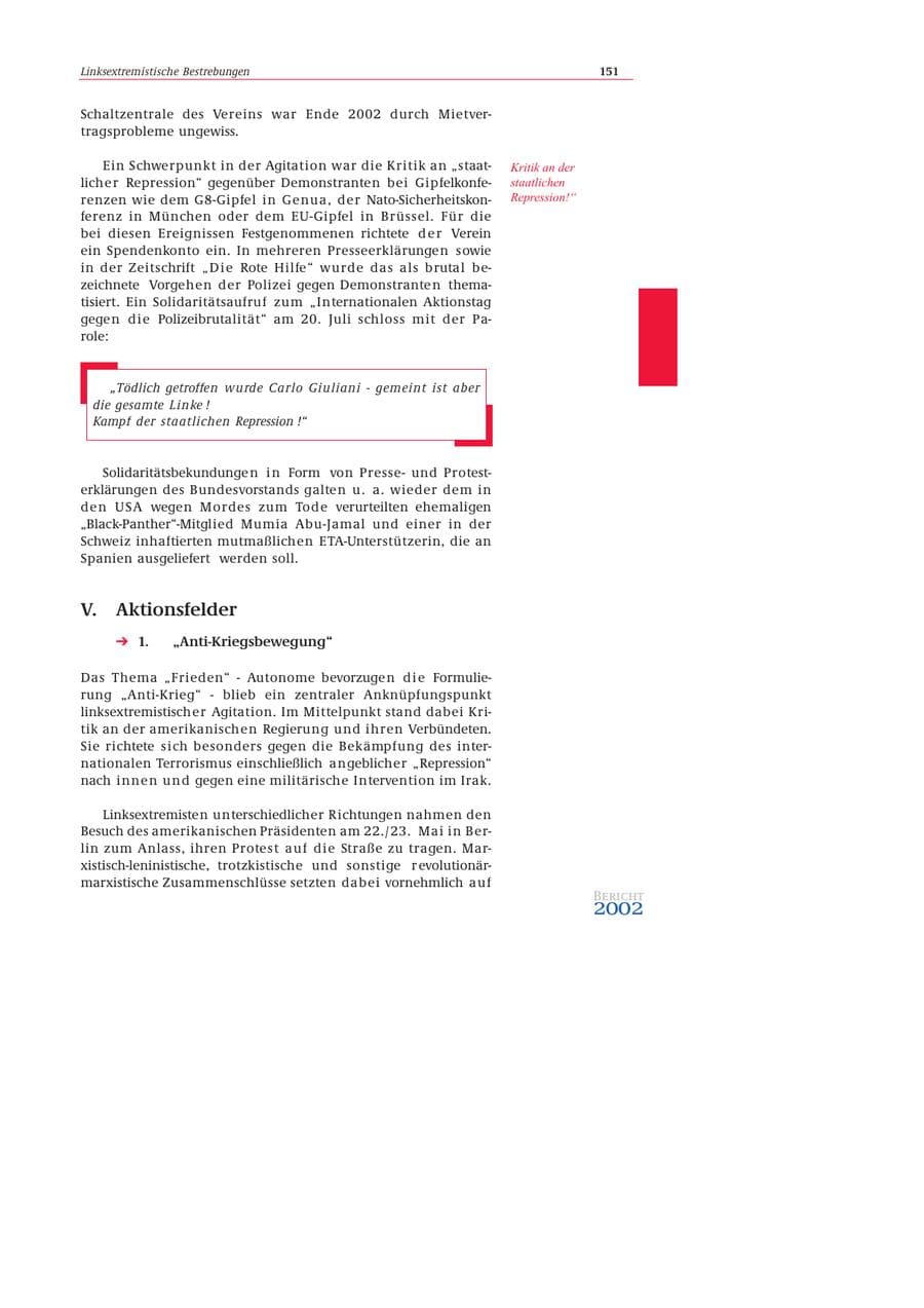 Seite 152 des Verfassungsschutzbericht 2002 Bund