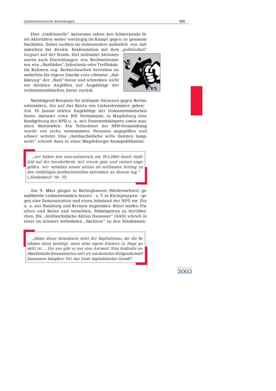 Seite 156 des Verfassungsschutzbericht 2002 Bund
