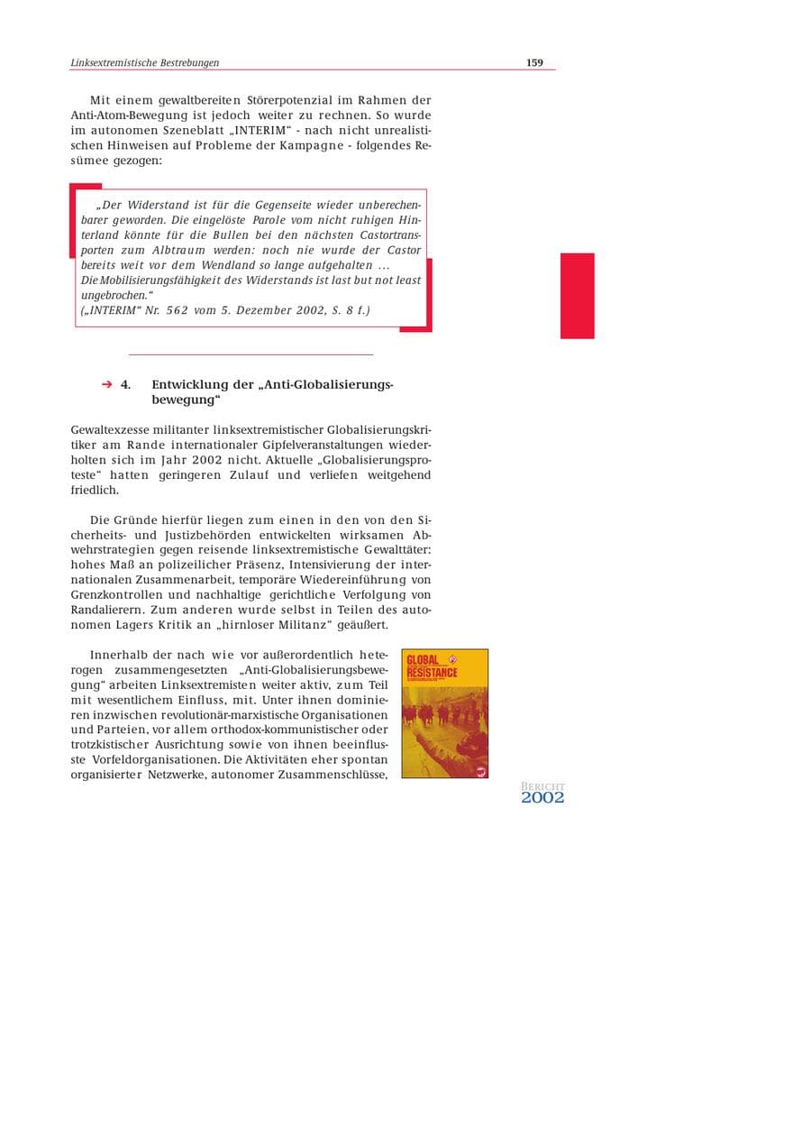 Seite 160 des Verfassungsschutzbericht 2002 Bund