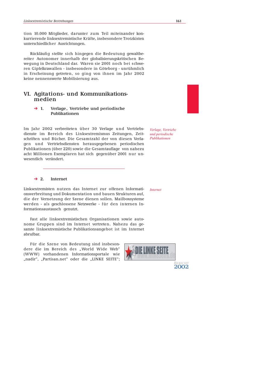 Seite 162 des Verfassungsschutzbericht 2002 Bund