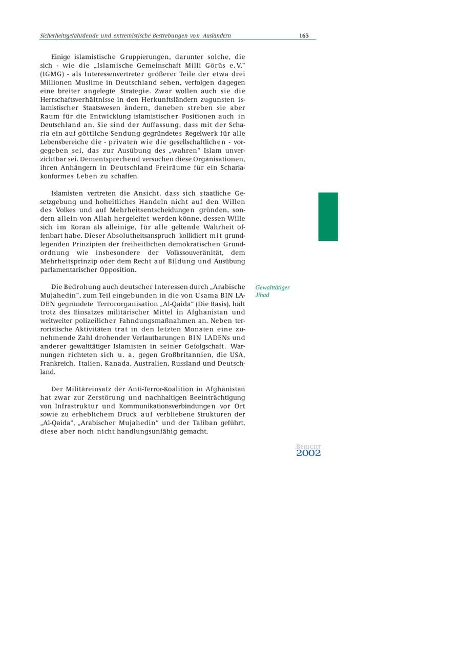 Seite 166 des Verfassungsschutzbericht 2002 Bund