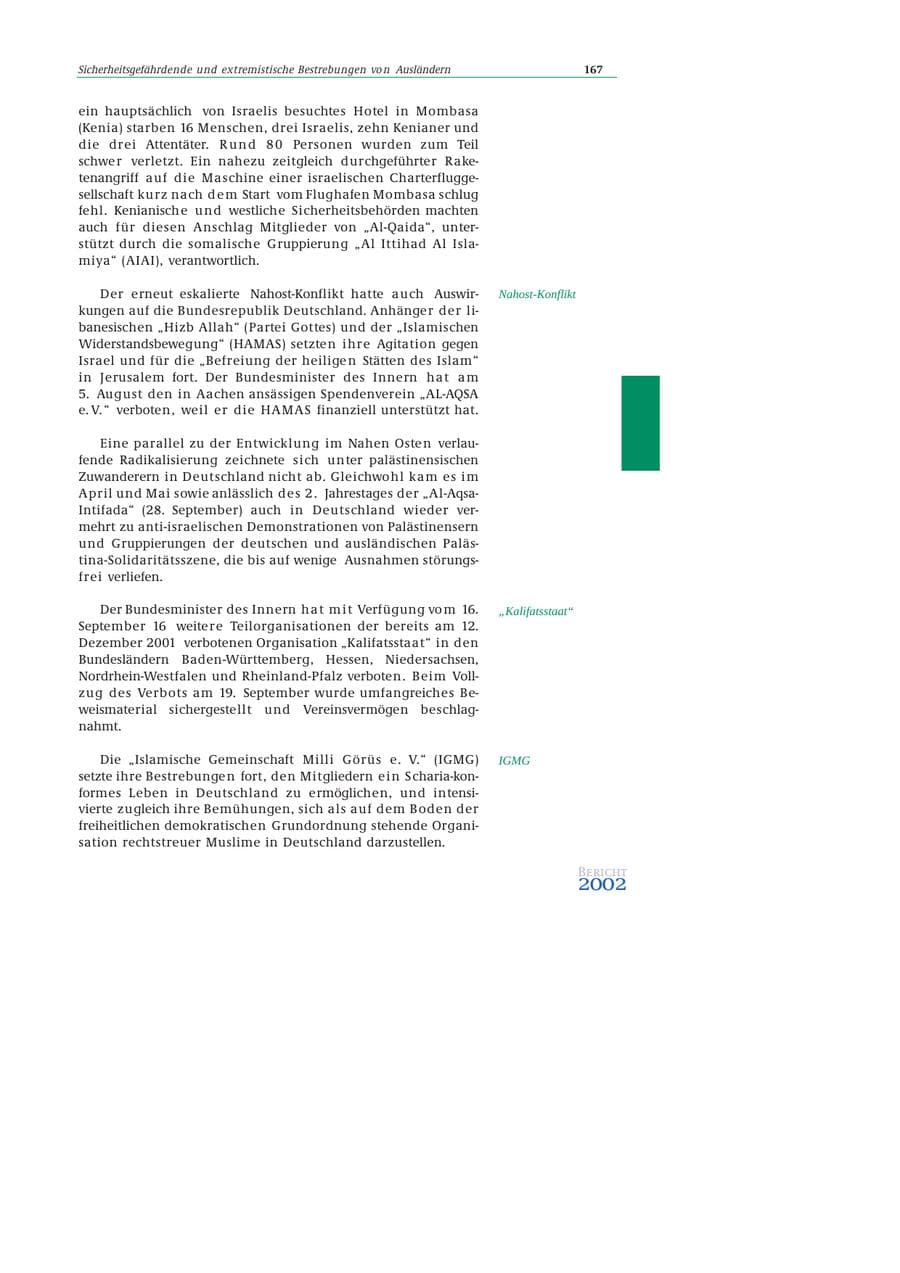 Seite 168 des Verfassungsschutzbericht 2002 Bund