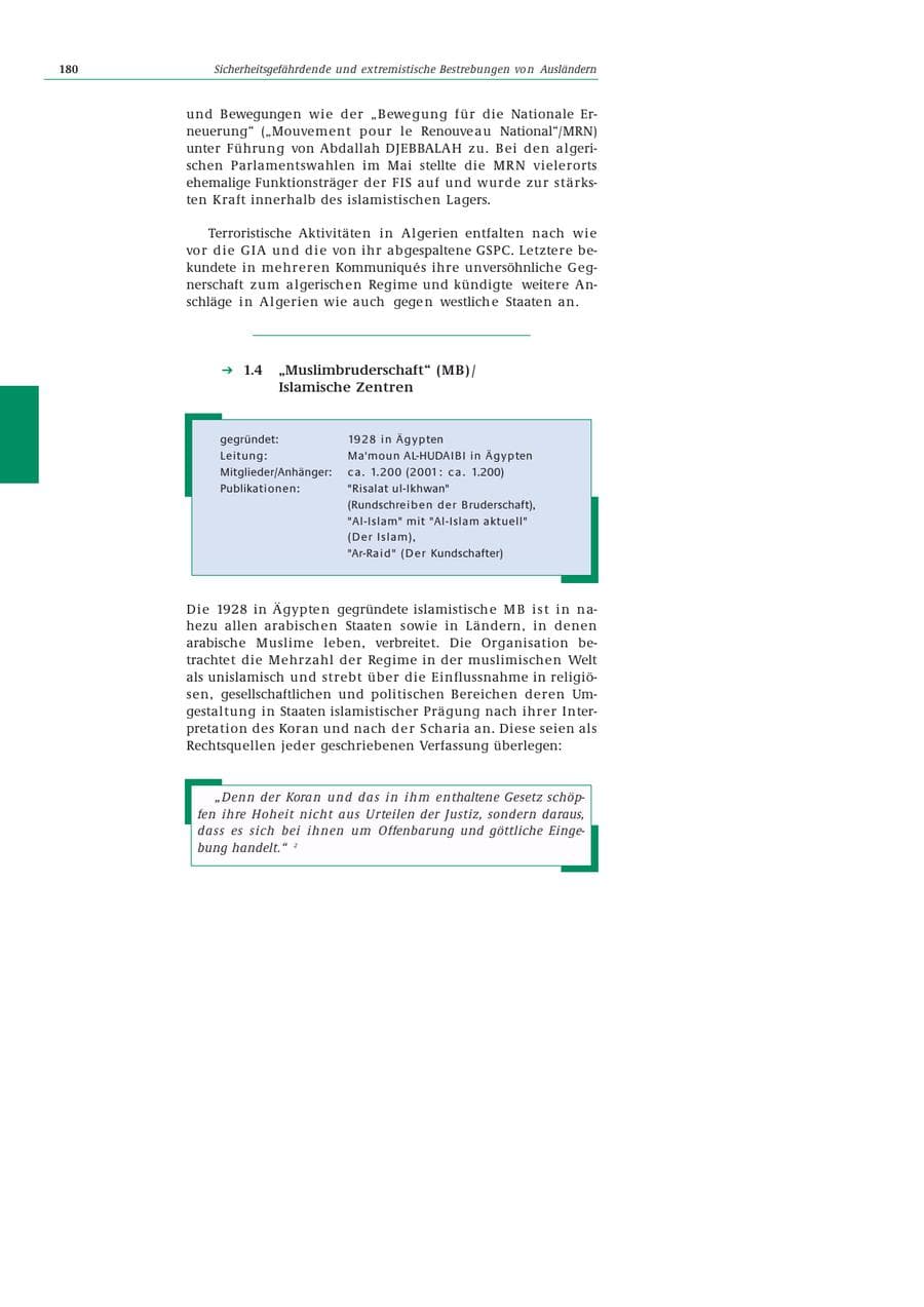 Seite 181 des Verfassungsschutzbericht 2002 Bund