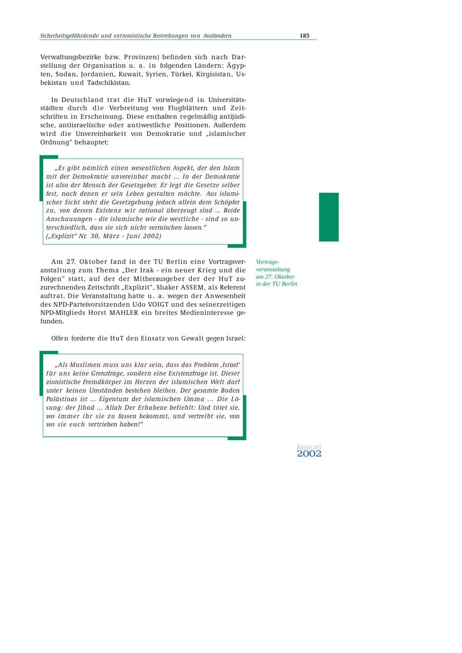Seite 186 des Verfassungsschutzbericht 2002 Bund