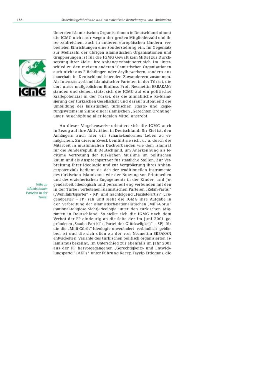 Seite 189 des Verfassungsschutzbericht 2002 Bund