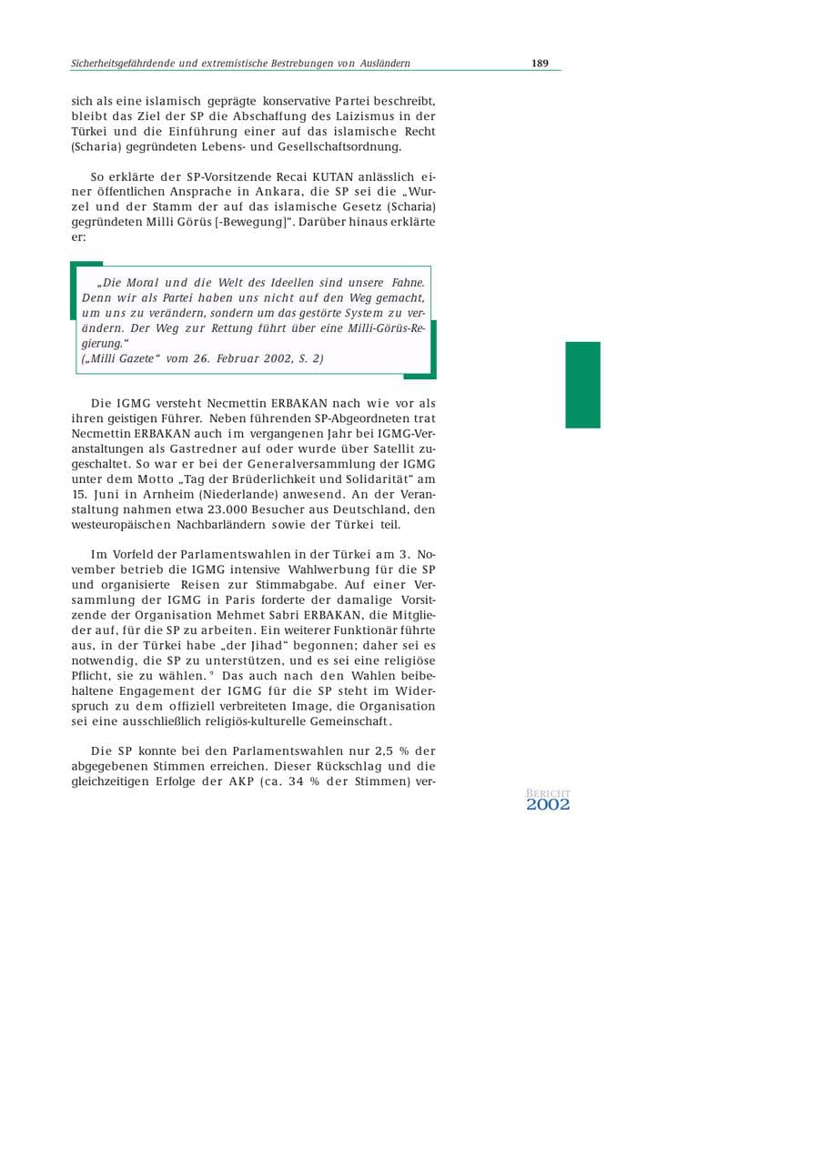 Seite 190 des Verfassungsschutzbericht 2002 Bund