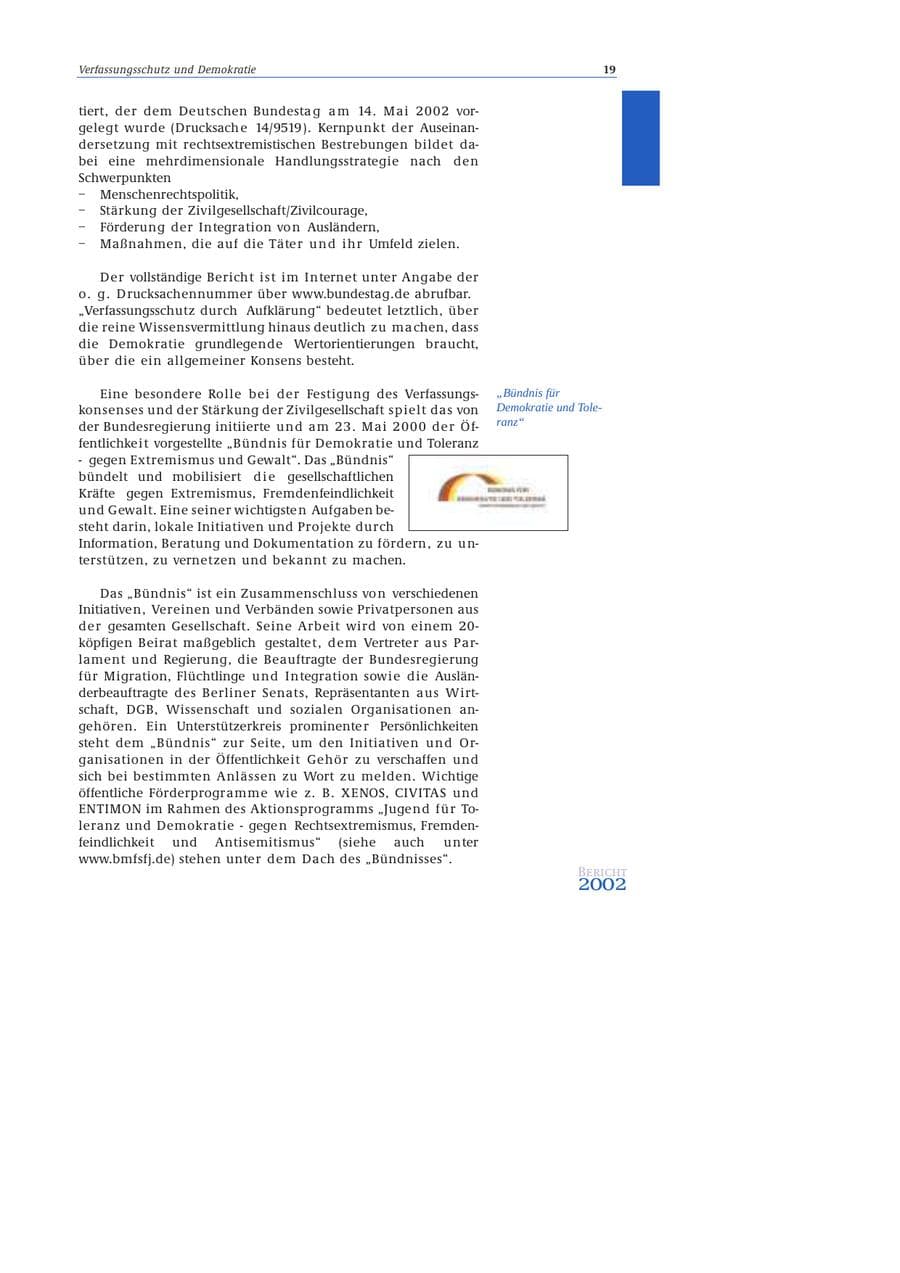 Seite 20 des Verfassungsschutzbericht 2002 Bund