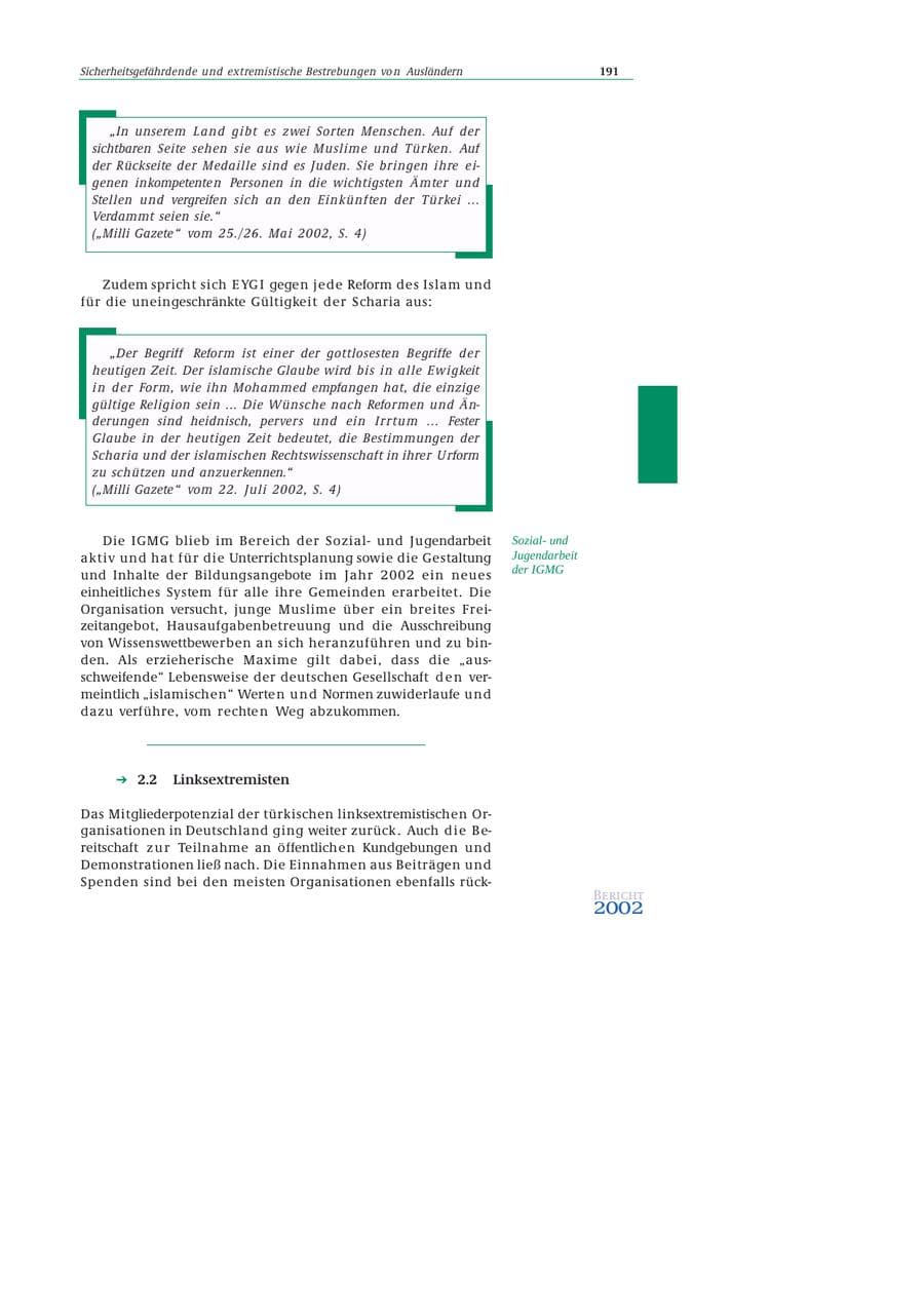 Seite 192 des Verfassungsschutzbericht 2002 Bund