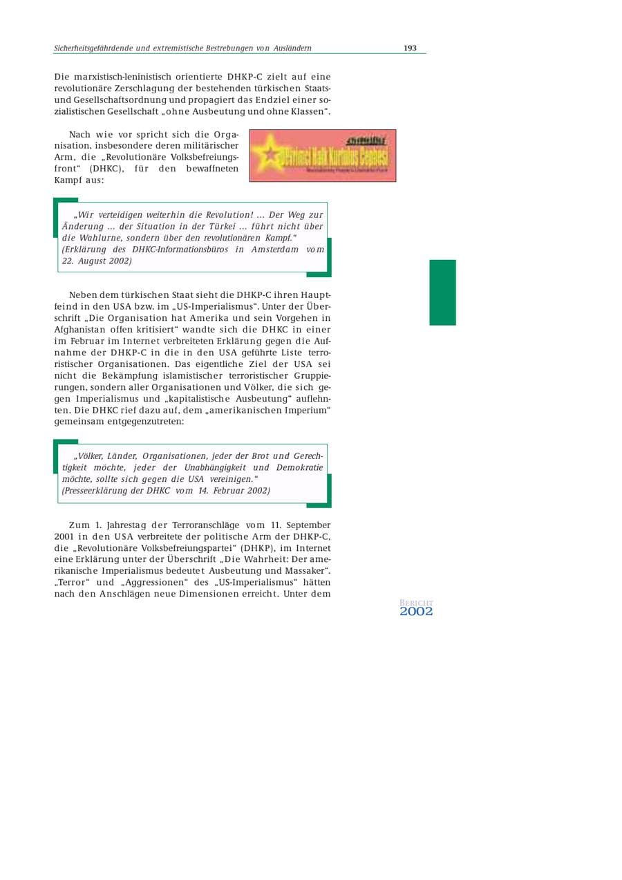 Seite 194 des Verfassungsschutzbericht 2002 Bund