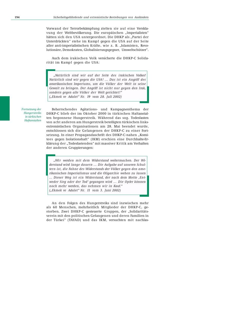 Seite 195 des Verfassungsschutzbericht 2002 Bund