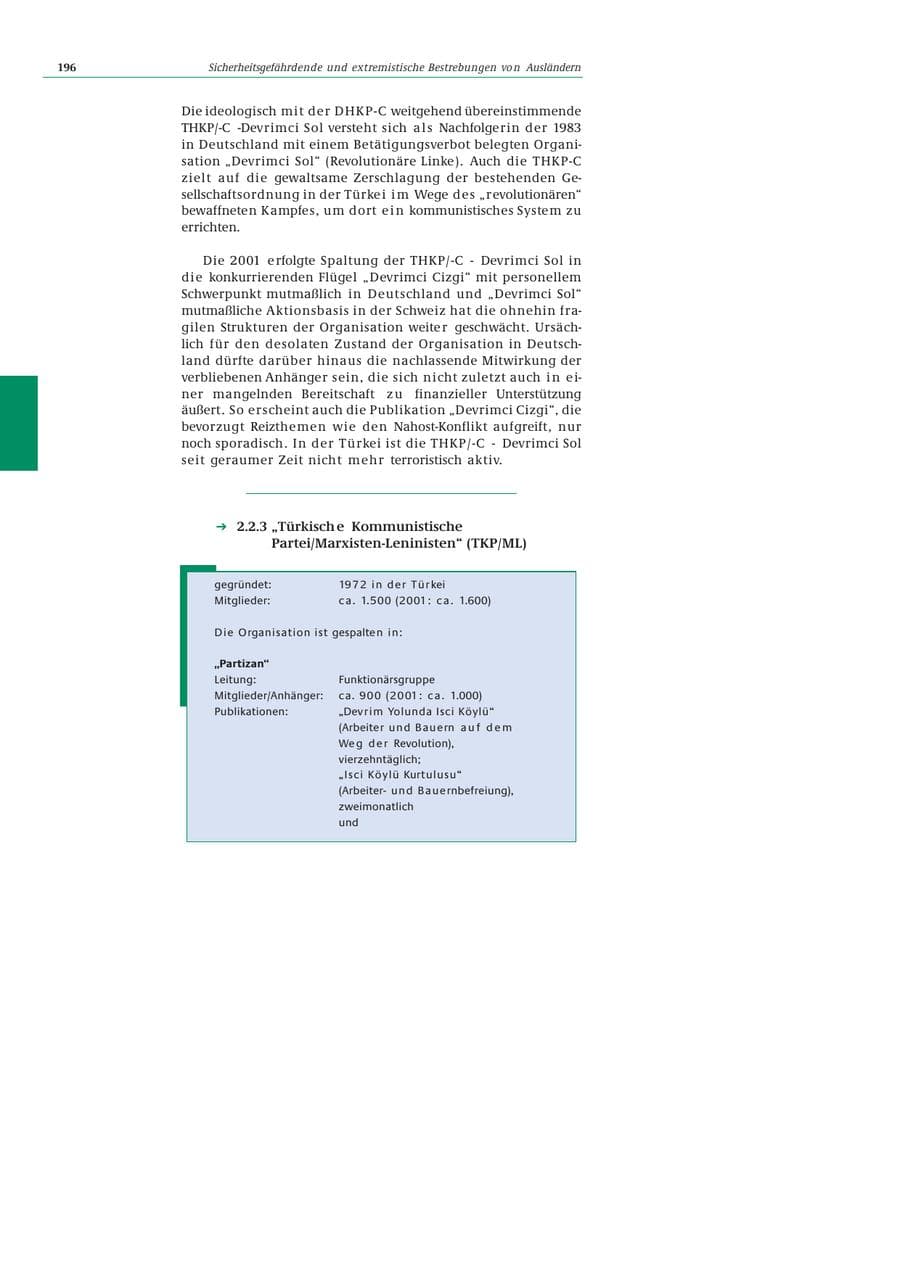 Seite 197 des Verfassungsschutzbericht 2002 Bund