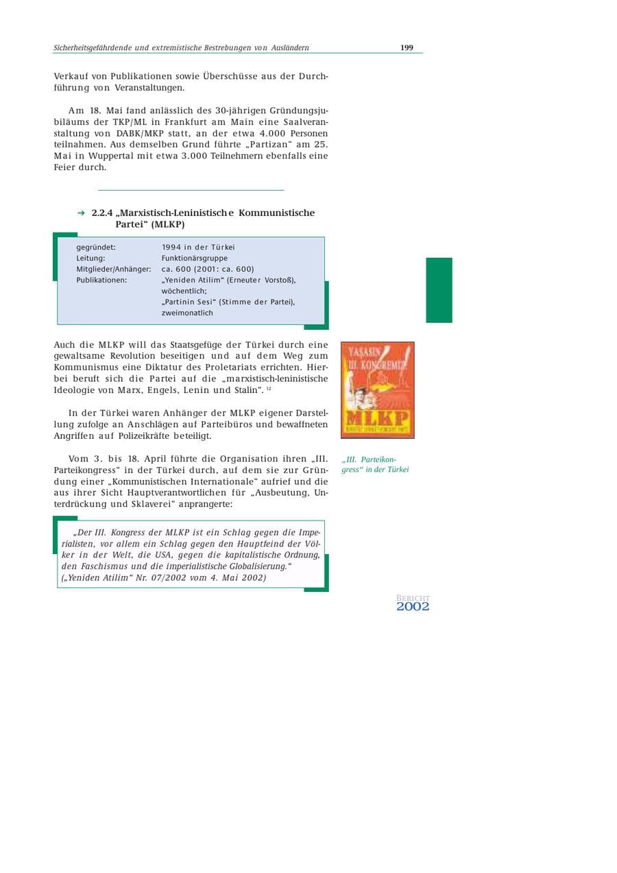 Seite 200 des Verfassungsschutzbericht 2002 Bund
