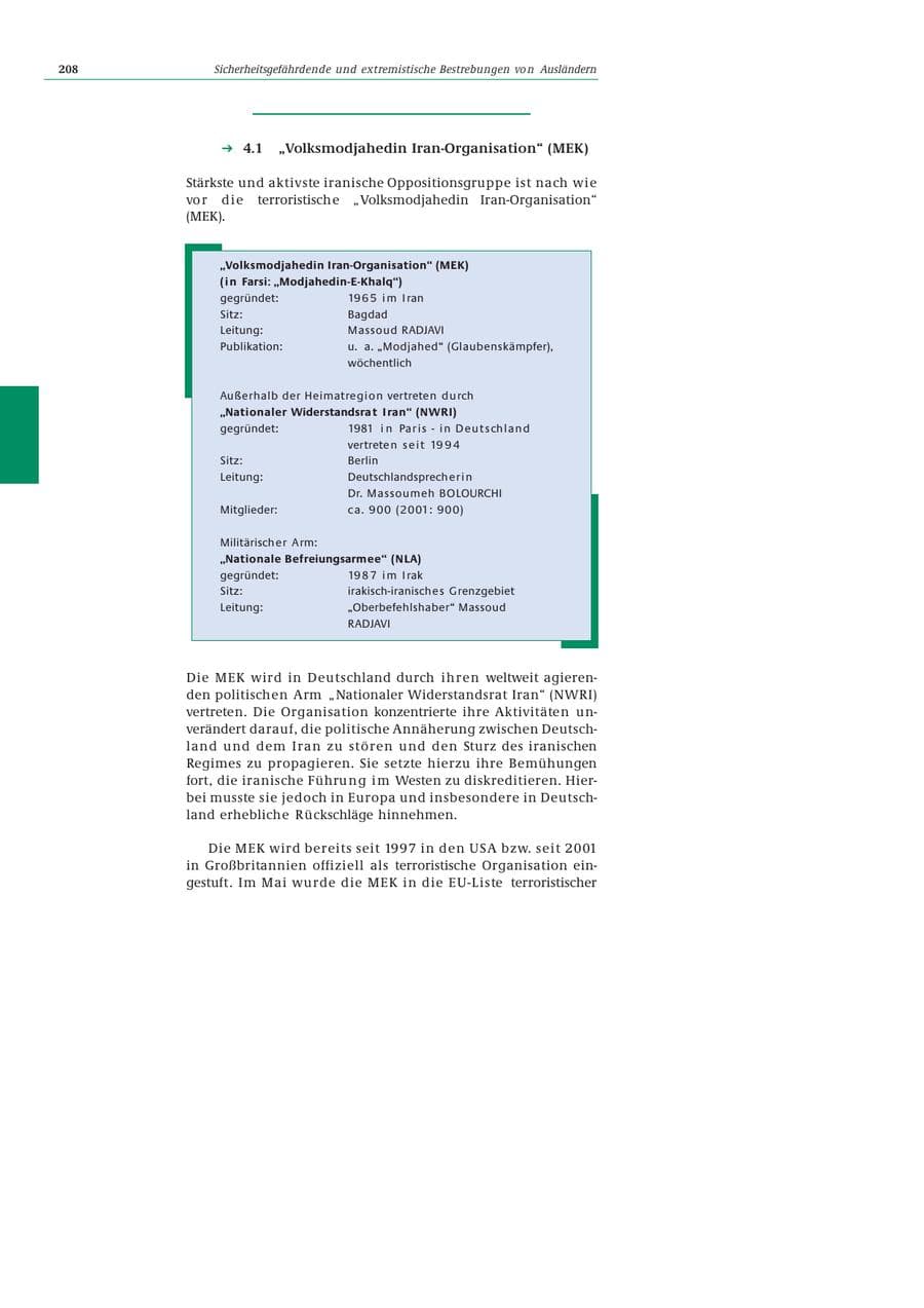 Seite 209 des Verfassungsschutzbericht 2002 Bund